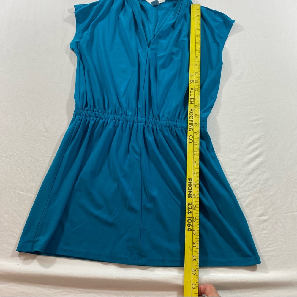 White House Black Market Teal mini dress elastic waistband V-Neck Summer Top - Picture 9 of 10